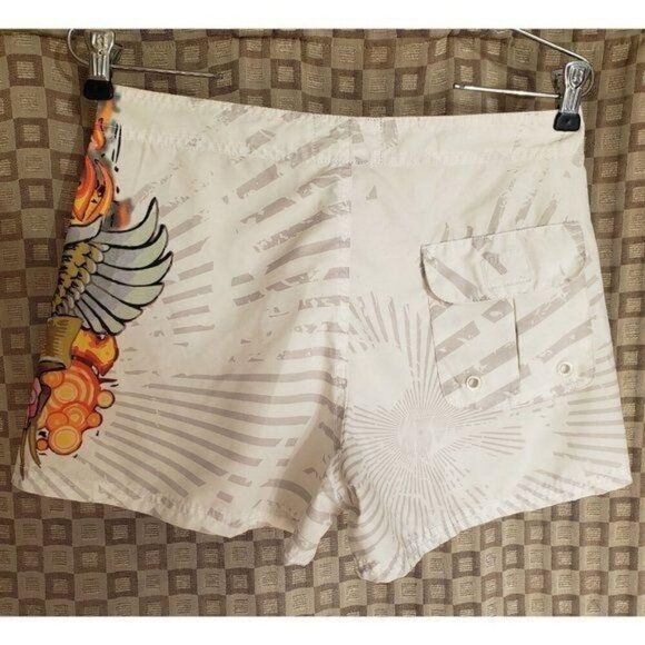 Women Swim Shorts Swimwear S Surf 2" Volley Shorts Winged Heart Flamesl NWOT - Picture 4 of 8